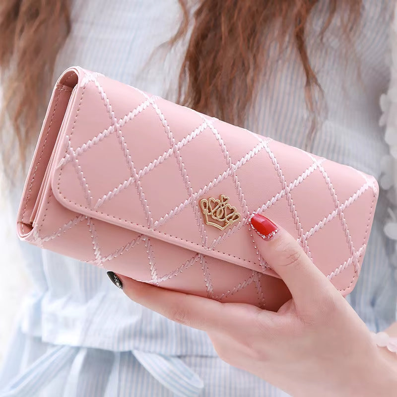Wallets for Women Cute Pink Pocket Womens Wallets Purses Plaid Pu Leather Long Wallet Hasp Phone Bag Money Coin Pocket Bag