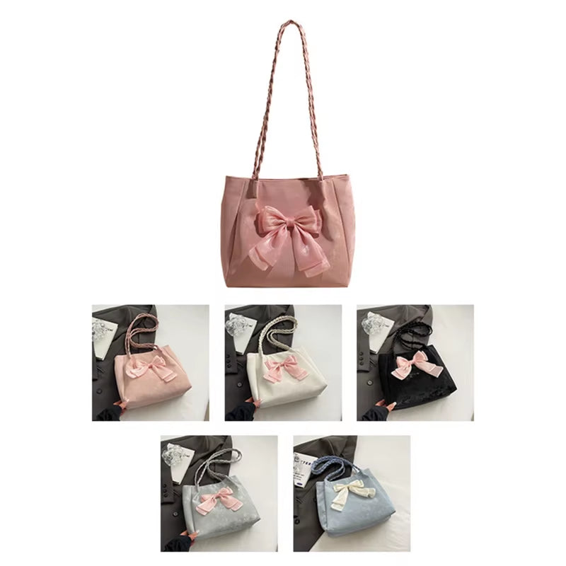 Women'S Shoulder Bag with Bows Versatile Casual Hand-Held Tote Bag Women'S Bag Simple Spacious Trendy Crossbody Bag Commuter Bag