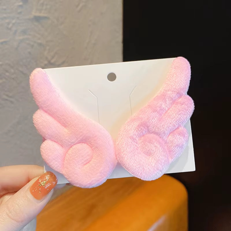 2Pcs Angel Hair Clips Girls Kids Cartoon Plush Pins Barrette White Wing Hair Hoop Christmas Holiday Dress up Hairpin Accessories
