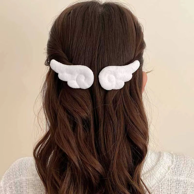 2Pcs Angel Hair Clips Girls Kids Cartoon Plush Pins Barrette White Wing Hair Hoop Christmas Holiday Dress up Hairpin Accessories