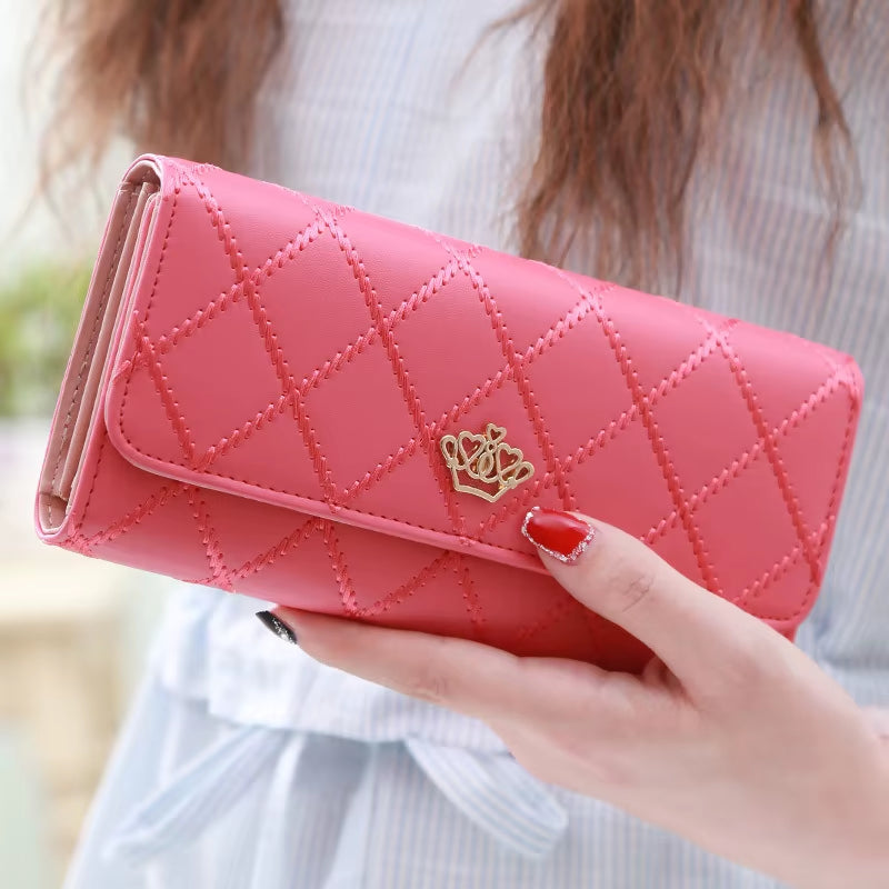 Wallets for Women Cute Pink Pocket Womens Wallets Purses Plaid Pu Leather Long Wallet Hasp Phone Bag Money Coin Pocket Bag