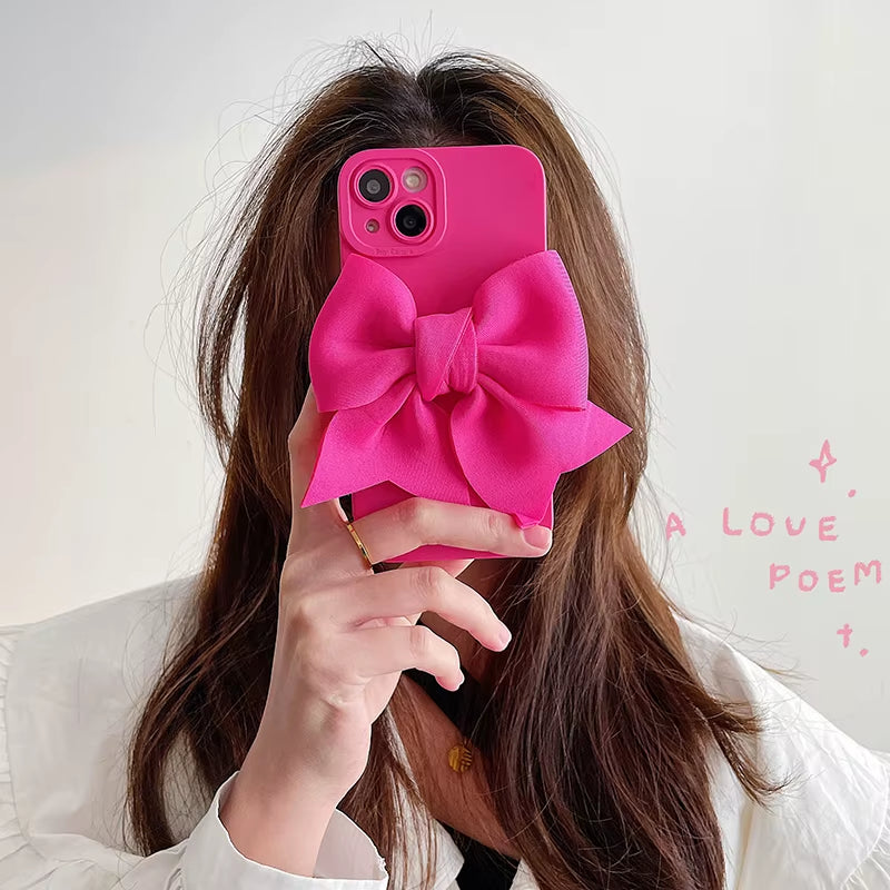 Korea Fashion Pink 3D Bow Tie Oft Silicone Phone Case for Iphone 15 14 13 12 Pro Max 7 8 plus X XS Max XR 11 SE Girl Gift Cover