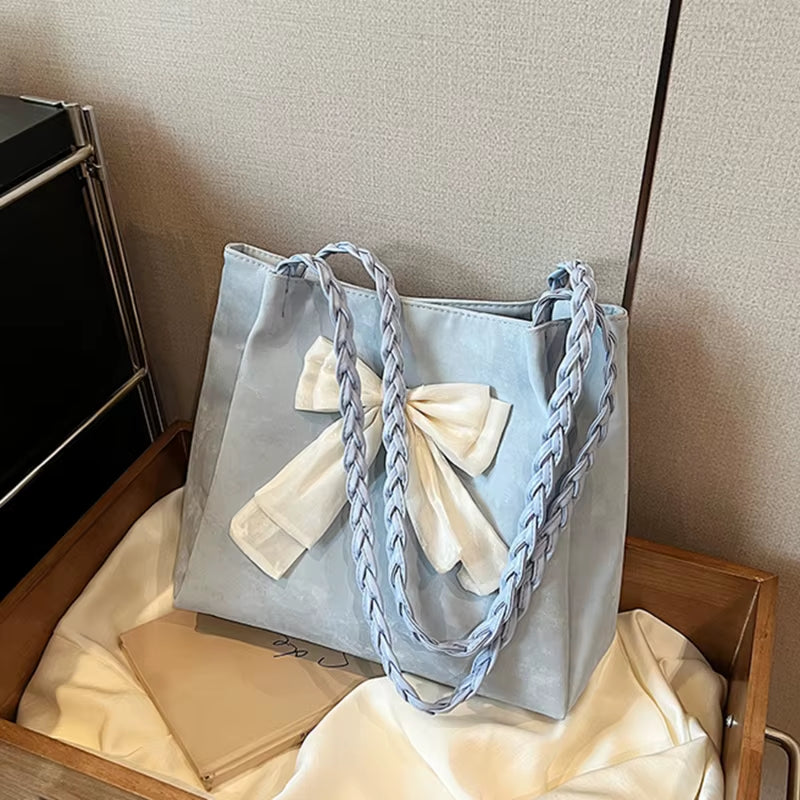 Women'S Shoulder Bag with Bows Versatile Casual Hand-Held Tote Bag Women'S Bag Simple Spacious Trendy Crossbody Bag Commuter Bag