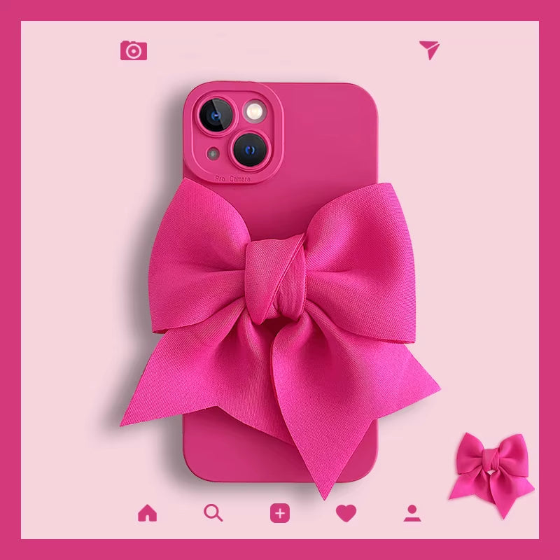 Korea Fashion Pink 3D Bow Tie Oft Silicone Phone Case for Iphone 15 14 13 12 Pro Max 7 8 plus X XS Max XR 11 SE Girl Gift Cover