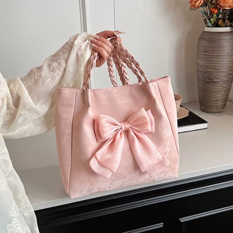 Women'S Shoulder Bag with Bows Versatile Casual Hand-Held Tote Bag Women'S Bag Simple Spacious Trendy Crossbody Bag Commuter Bag