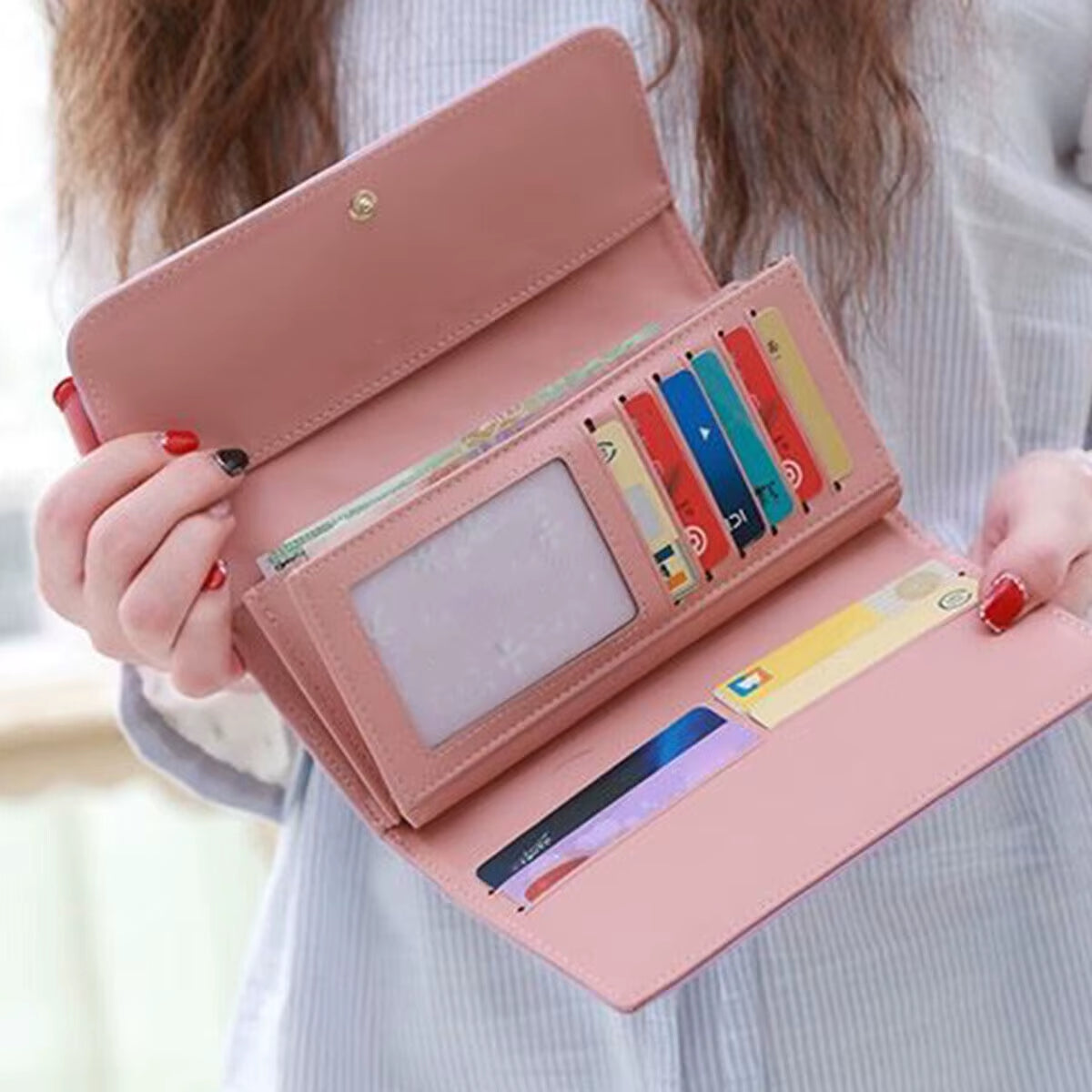 Wallets for Women Cute Pink Pocket Womens Wallets Purses Plaid Pu Leather Long Wallet Hasp Phone Bag Money Coin Pocket Bag