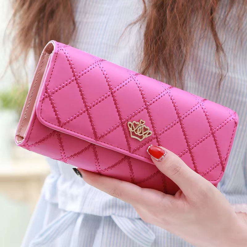 Wallets for Women Cute Pink Pocket Womens Wallets Purses Plaid Pu Leather Long Wallet Hasp Phone Bag Money Coin Pocket Bag