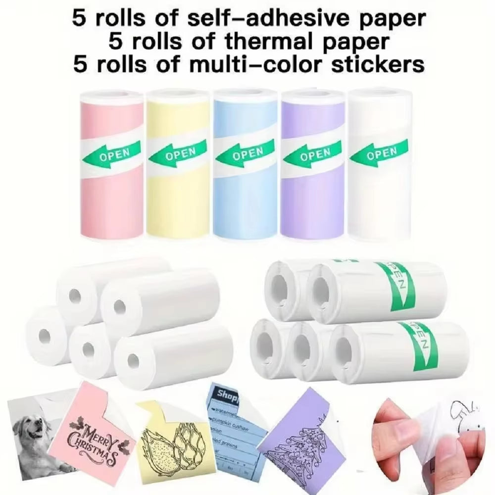 Mini Printer Paper Refill Roll Thermal Paper Printable Sticker Paper for Pocket Wireless Printer for Study Notes Work Photos