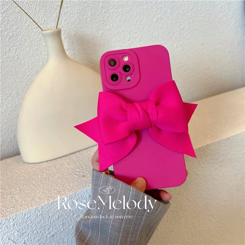 Korea Fashion Pink 3D Bow Tie Oft Silicone Phone Case for Iphone 15 14 13 12 Pro Max 7 8 plus X XS Max XR 11 SE Girl Gift Cover