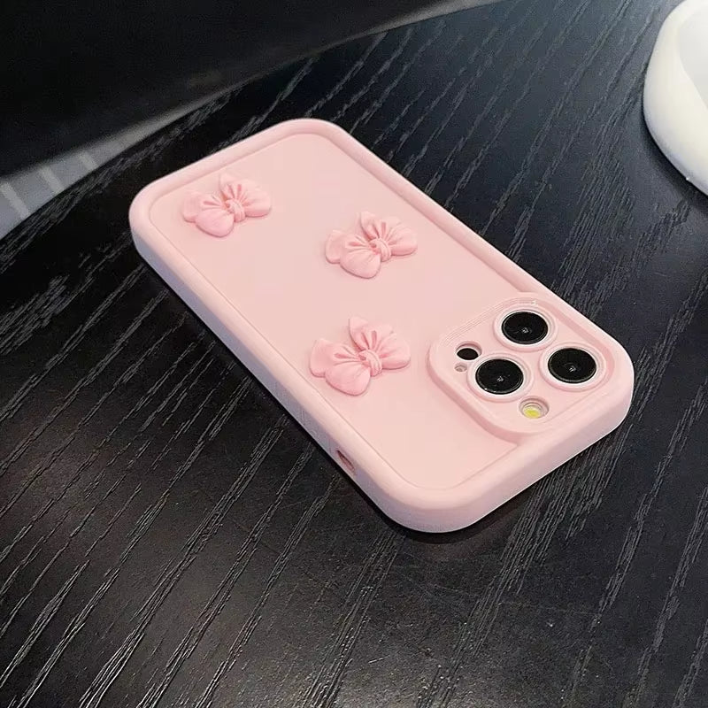 Case for Iphone 15 16 14 13 12 11 Pro Max XS XR X 7 8 plus SE 3D Pink Cute Butterfly Shockproof Candy Silicone Soft Phone Cover
