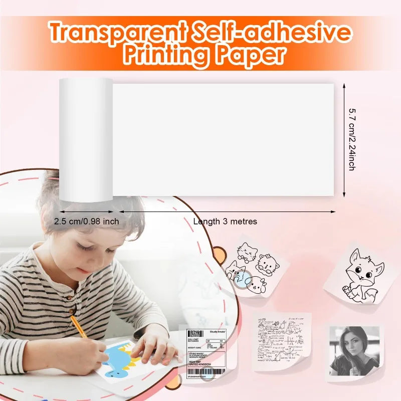 Transparent Self-Adhesive Thermal Paper,Glossy Thermal Printer Paper for Portable Printer, 57Mmx25Mm,For Most Pocket Printer