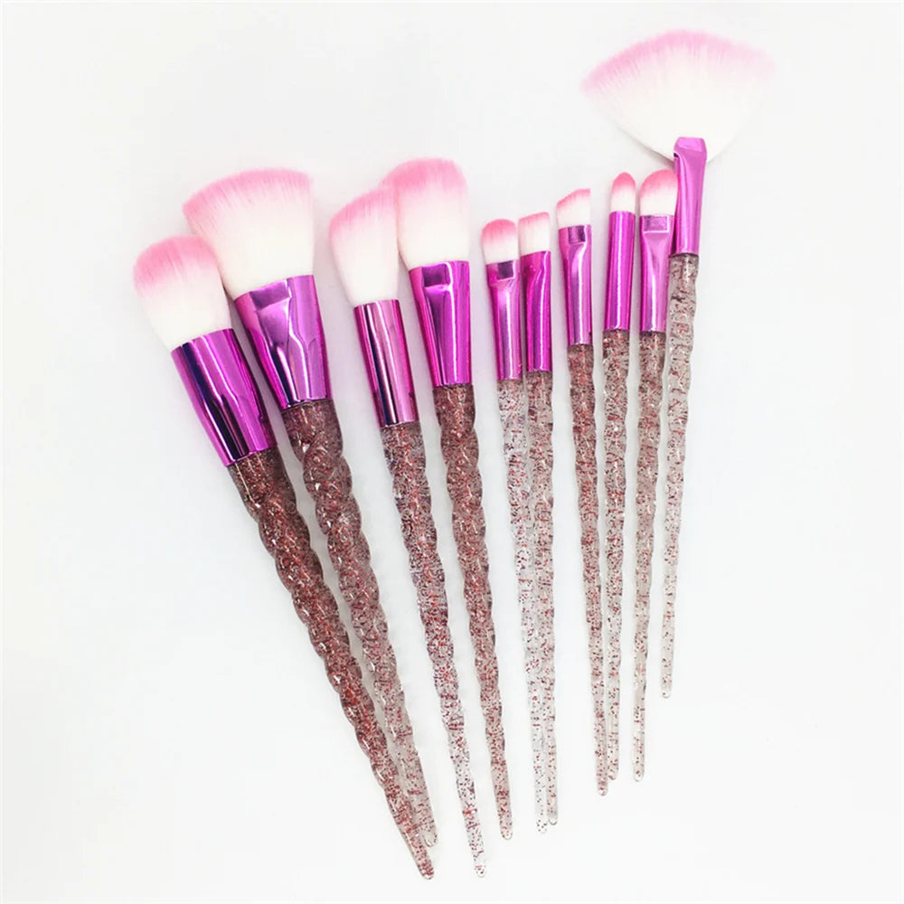 10Pcs Unicorn Makeup Brushes Set Diamond Crystal Handle Blending Foundation Powder Eyeshadow Eyebrow Brush Beauty Make up Tools