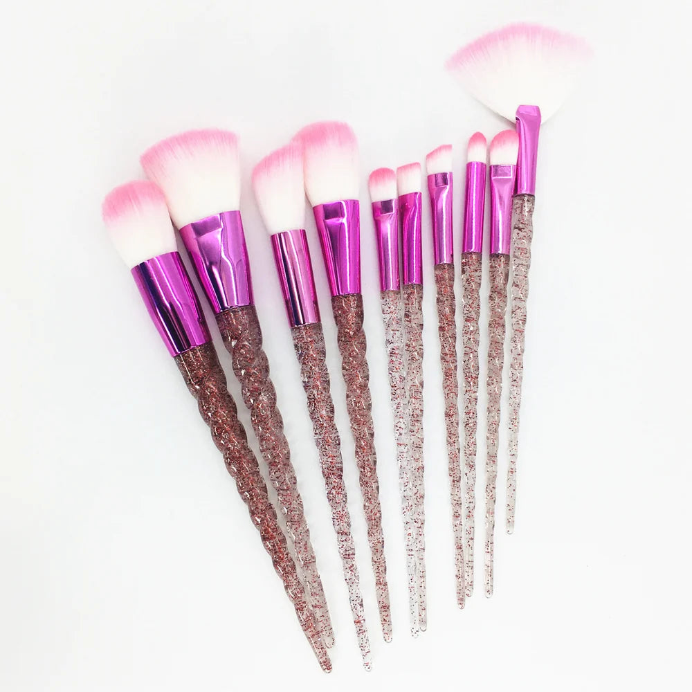 10Pcs Unicorn Makeup Brushes Set Diamond Crystal Handle Blending Foundation Powder Eyeshadow Eyebrow Brush Beauty Make up Tools