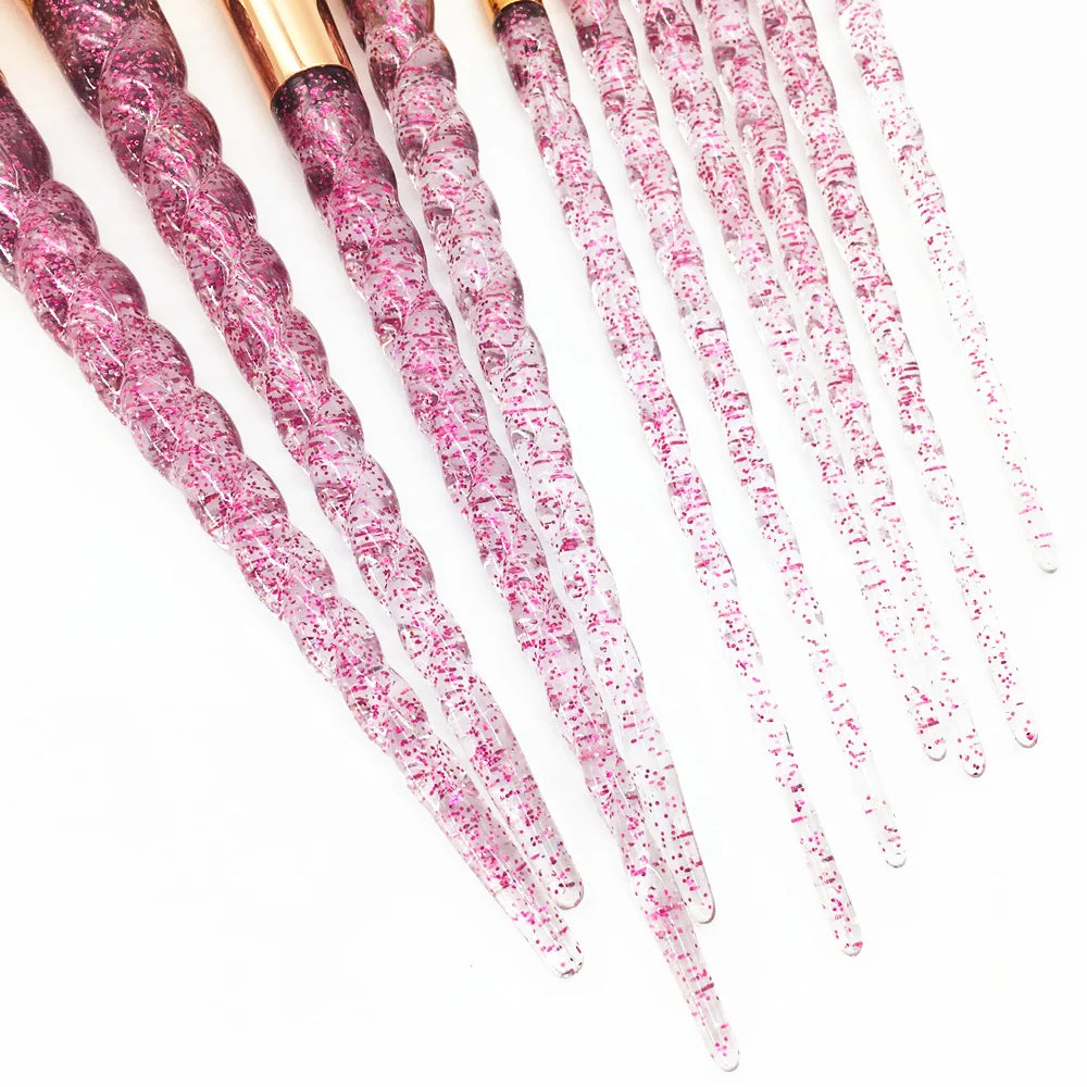 10Pcs Unicorn Makeup Brushes Set Diamond Crystal Handle Blending Foundation Powder Eyeshadow Eyebrow Brush Beauty Make up Tools