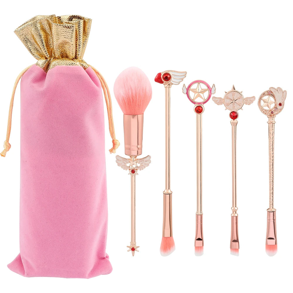 5Pcs Metal Handle Soft Fluffy Makeup Brush Set Anime Card Captor Sakura Cosmetics Powder Brush Pink Eyeshadow Eyebrow Brush