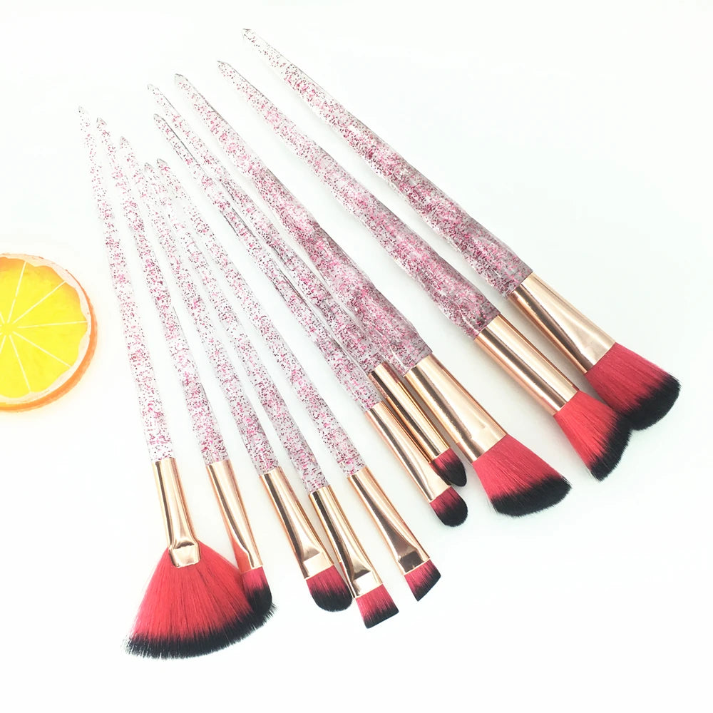 10Pcs Unicorn Makeup Brushes Set Diamond Crystal Handle Blending Foundation Powder Eyeshadow Eyebrow Brush Beauty Make up Tools