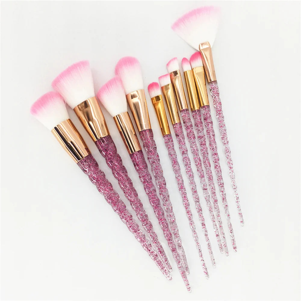 10Pcs Unicorn Makeup Brushes Set Diamond Crystal Handle Blending Foundation Powder Eyeshadow Eyebrow Brush Beauty Make up Tools
