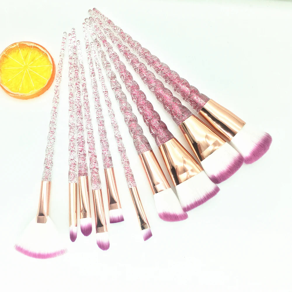 10Pcs Unicorn Makeup Brushes Set Diamond Crystal Handle Blending Foundation Powder Eyeshadow Eyebrow Brush Beauty Make up Tools