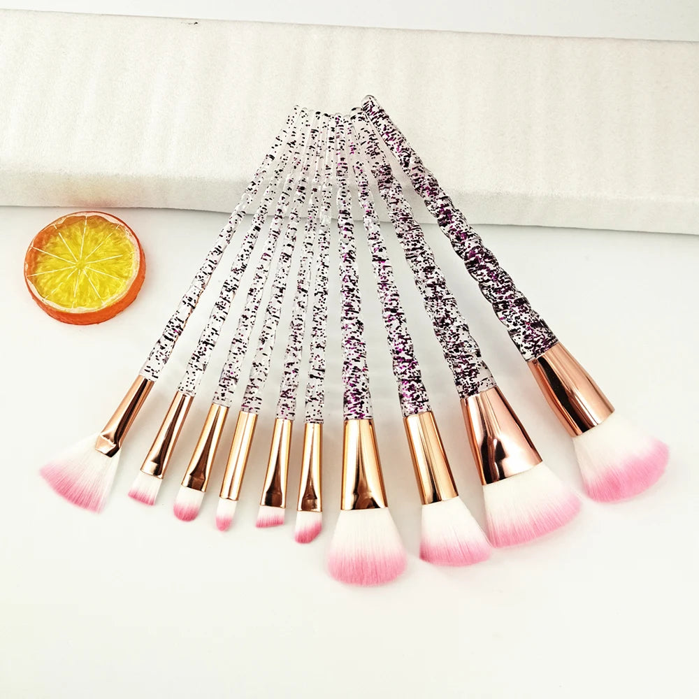 10Pcs Unicorn Makeup Brushes Set Diamond Crystal Handle Blending Foundation Powder Eyeshadow Eyebrow Brush Beauty Make up Tools