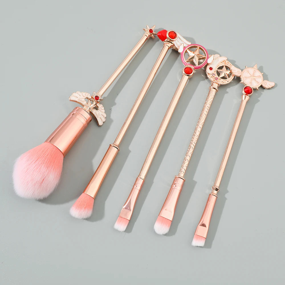 5Pcs Metal Handle Soft Fluffy Makeup Brush Set Anime Card Captor Sakura Cosmetics Powder Brush Pink Eyeshadow Eyebrow Brush