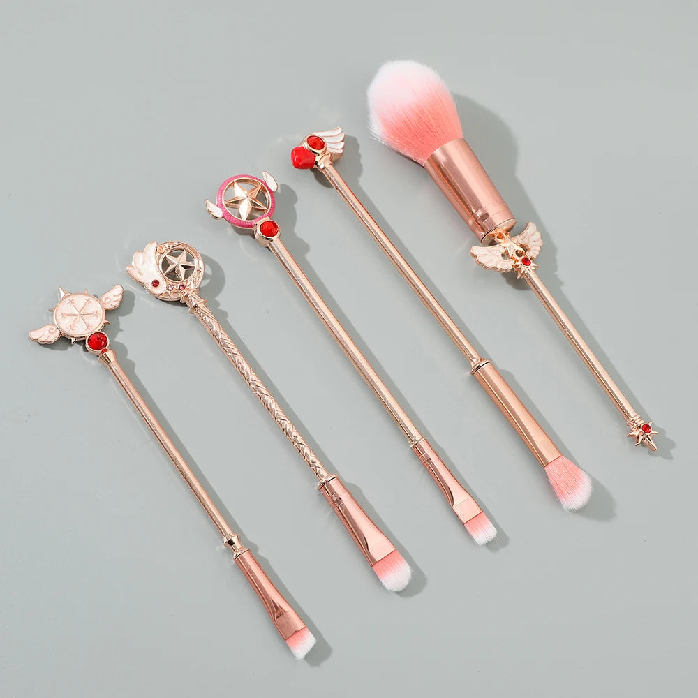 5Pcs Metal Handle Soft Fluffy Makeup Brush Set Anime Card Captor Sakura Cosmetics Powder Brush Pink Eyeshadow Eyebrow Brush