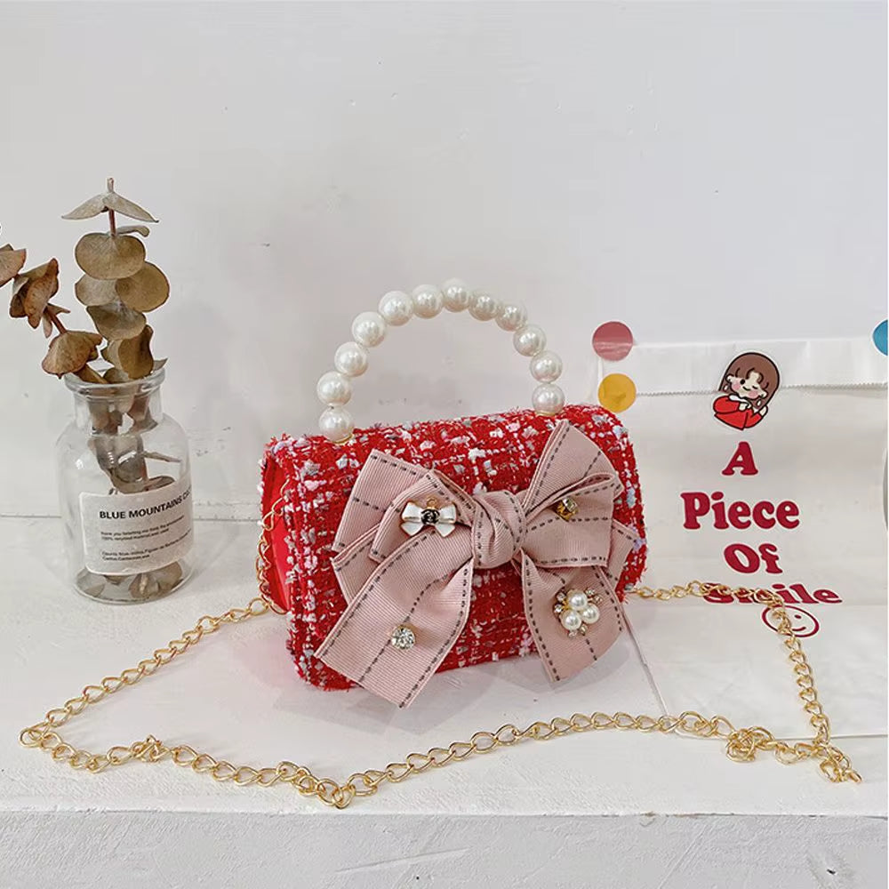 New Fashion Mini Korean Handbags Kids Purses Bow-Knot Crossbody Cute Pearl Hand Bags Tote Little Girl Small Party Coin Pouch