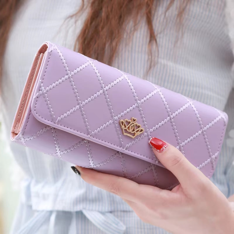 Wallets for Women Cute Pink Pocket Womens Wallets Purses Plaid Pu Leather Long Wallet Hasp Phone Bag Money Coin Pocket Bag