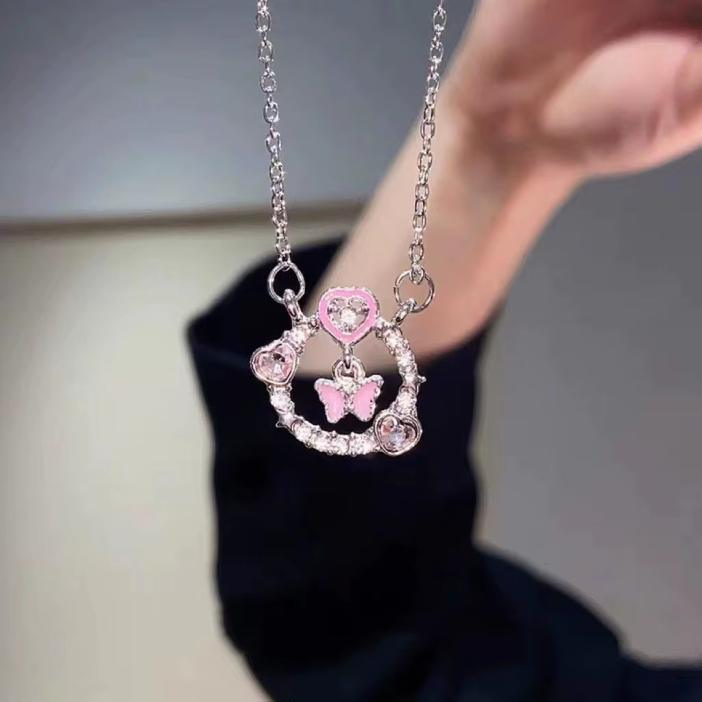 New Trend Pink Heart Zircon Necklaces Women Charm Aesthetic Clavicle Chain Pendent Necklace Party Jewelry Gifts Wholesale