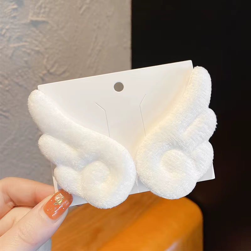 2Pcs Angel Hair Clips Girls Kids Cartoon Plush Pins Barrette White Wing Hair Hoop Christmas Holiday Dress up Hairpin Accessories