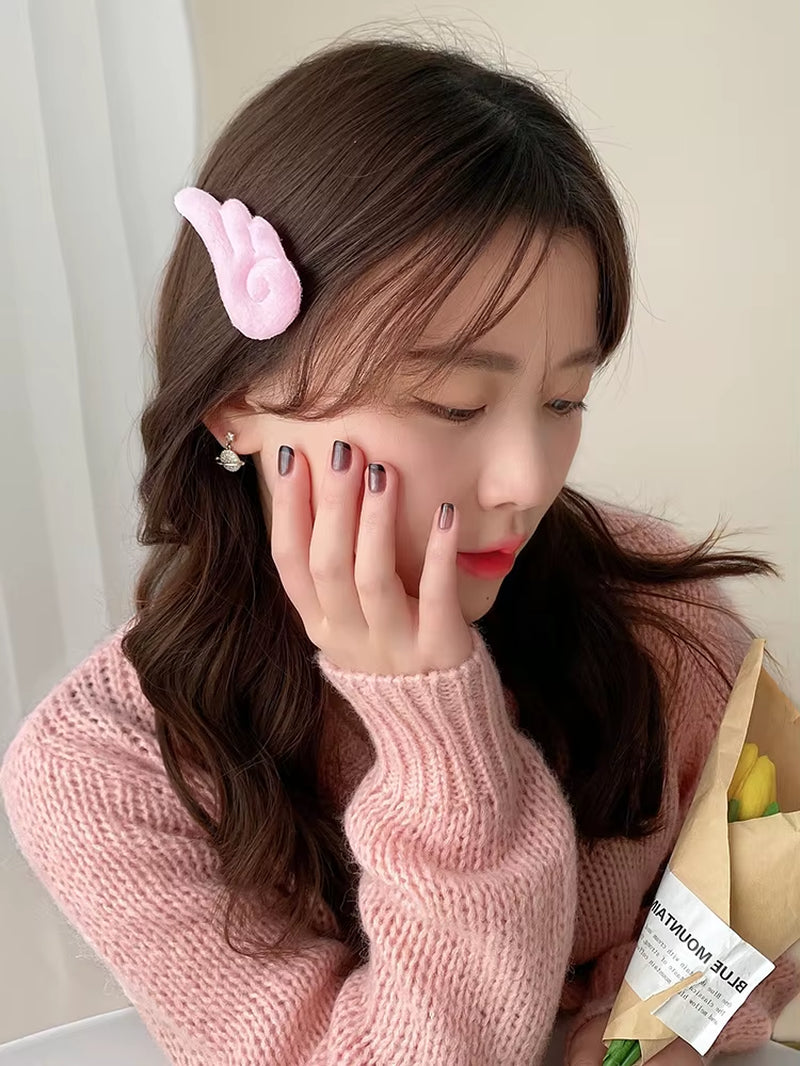 2Pcs Angel Hair Clips Girls Kids Cartoon Plush Pins Barrette White Wing Hair Hoop Christmas Holiday Dress up Hairpin Accessories