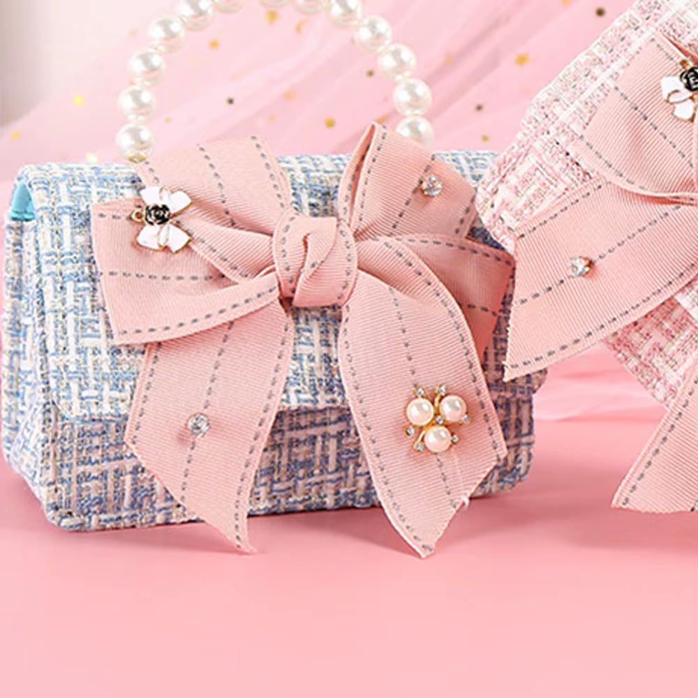 New Fashion Mini Korean Handbags Kids Purses Bow-Knot Crossbody Cute Pearl Hand Bags Tote Little Girl Small Party Coin Pouch