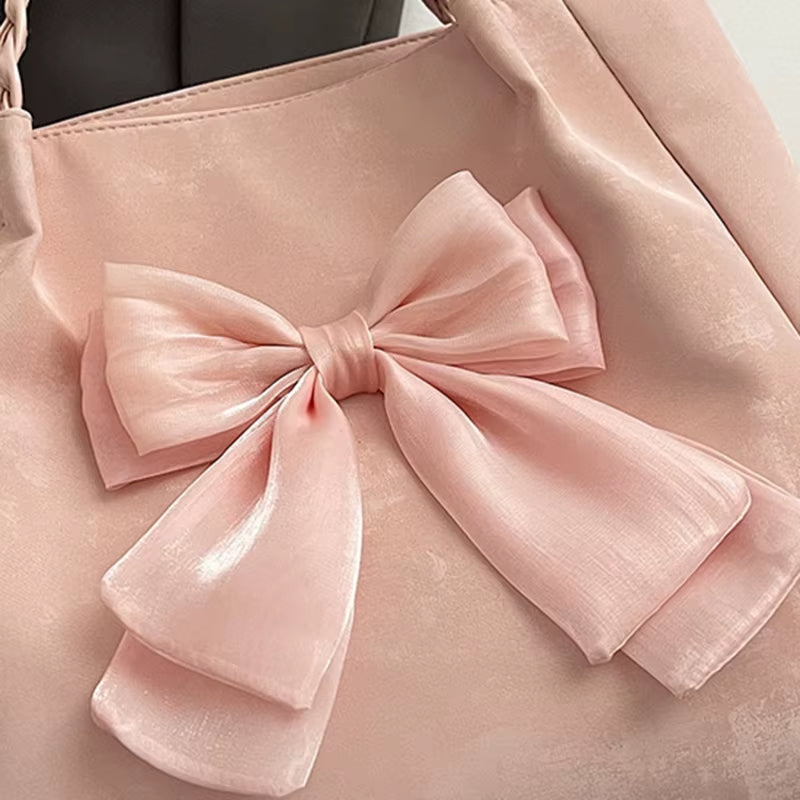 Women'S Shoulder Bag with Bows Versatile Casual Hand-Held Tote Bag Women'S Bag Simple Spacious Trendy Crossbody Bag Commuter Bag
