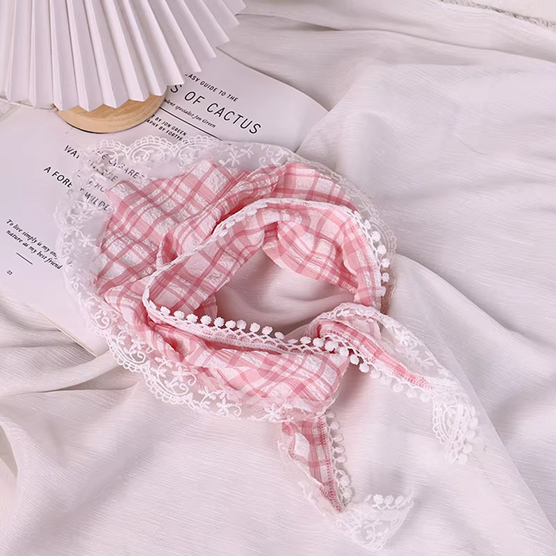 Lace Triangle Scarf Pink Turban Bandage Bandana Headbands Hair Accessories Headwarps