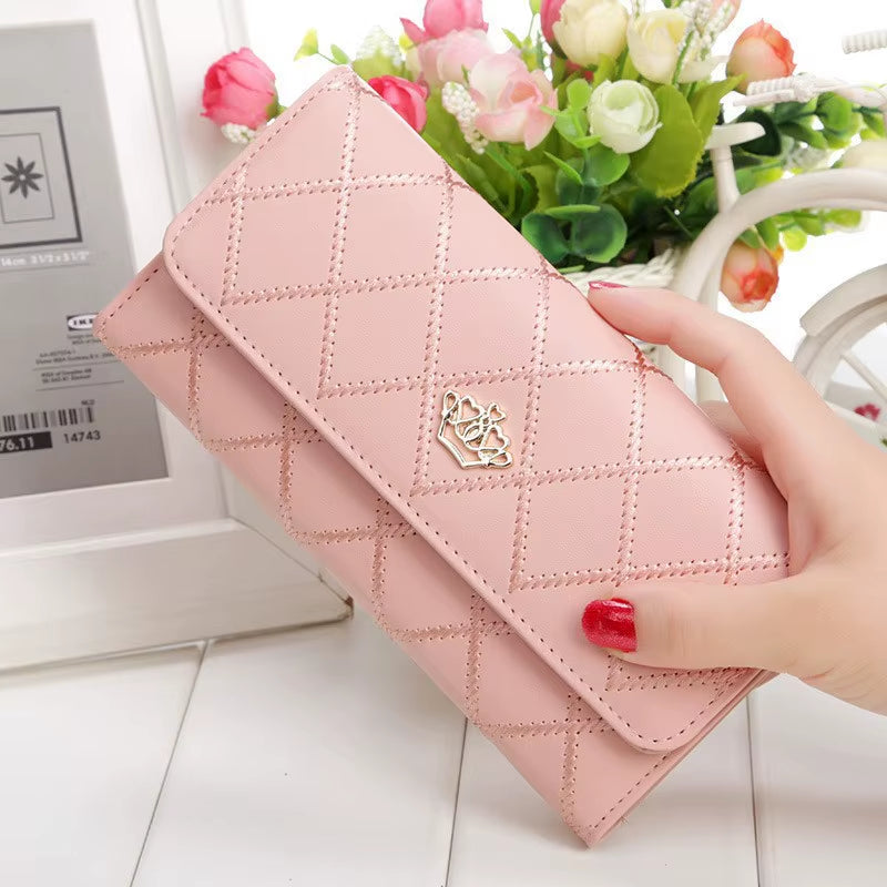 Wallets for Women Cute Pink Pocket Womens Wallets Purses Plaid Pu Leather Long Wallet Hasp Phone Bag Money Coin Pocket Bag