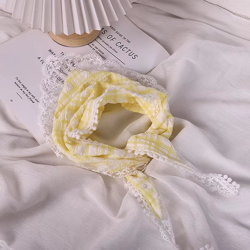 Lace Triangle Scarf Pink Turban Bandage Bandana Headbands Hair Accessories Headwarps