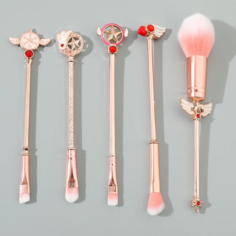 5Pcs Metal Handle Soft Fluffy Makeup Brush Set Anime Card Captor Sakura Cosmetics Powder Brush Pink Eyeshadow Eyebrow Brush