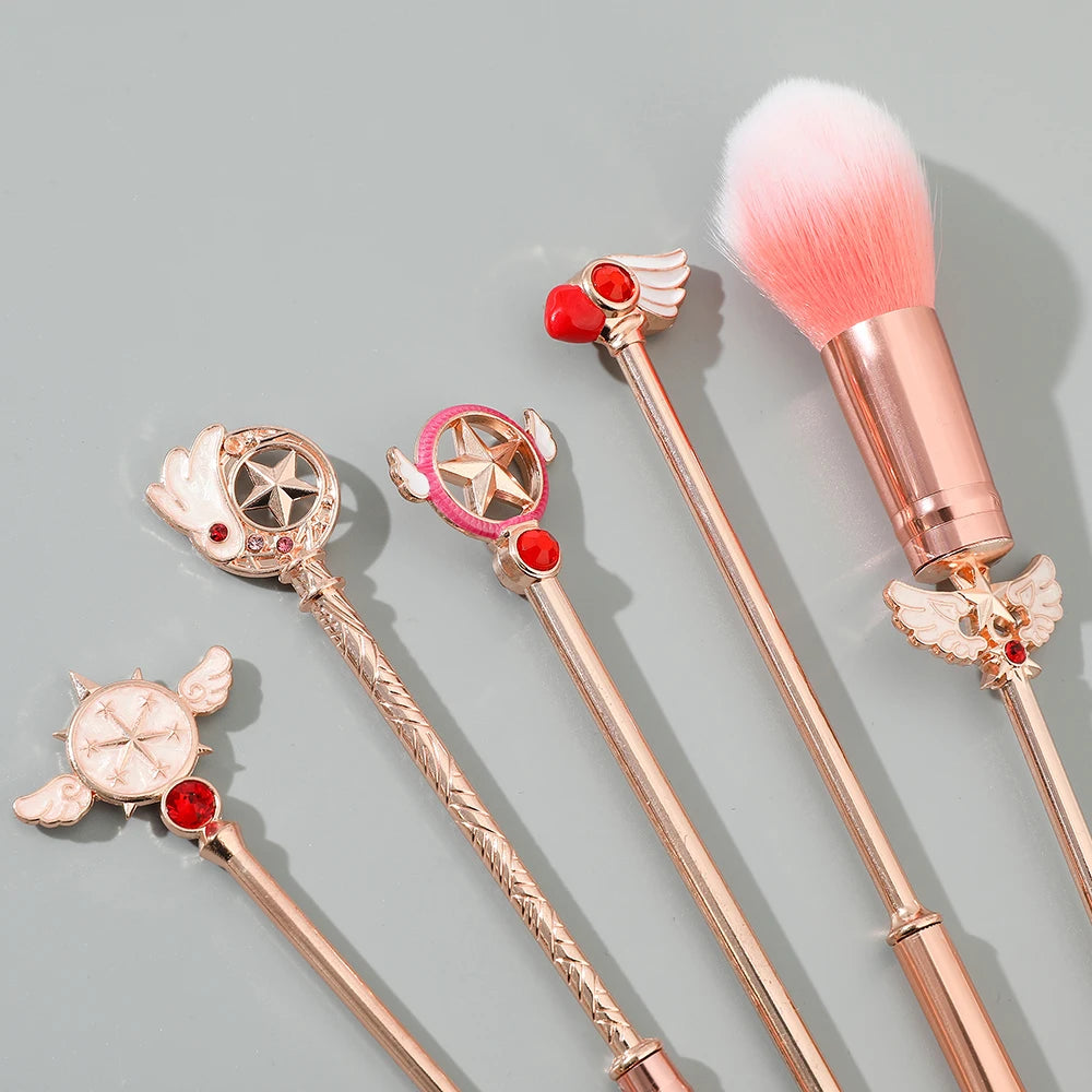 5Pcs Metal Handle Soft Fluffy Makeup Brush Set Anime Card Captor Sakura Cosmetics Powder Brush Pink Eyeshadow Eyebrow Brush