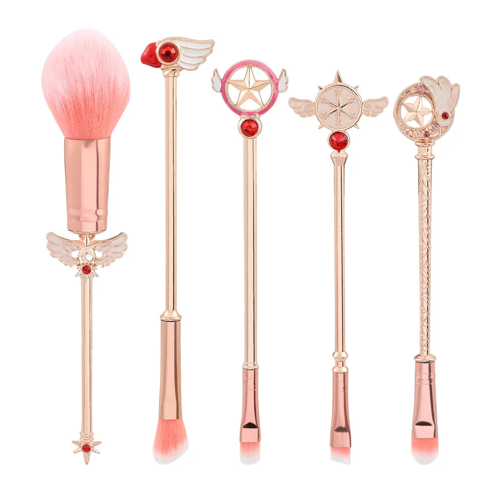 5Pcs Metal Handle Soft Fluffy Makeup Brush Set Anime Card Captor Sakura Cosmetics Powder Brush Pink Eyeshadow Eyebrow Brush