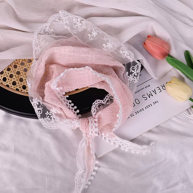 Lace Triangle Scarf Pink Turban Bandage Bandana Headbands Hair Accessories Headwarps