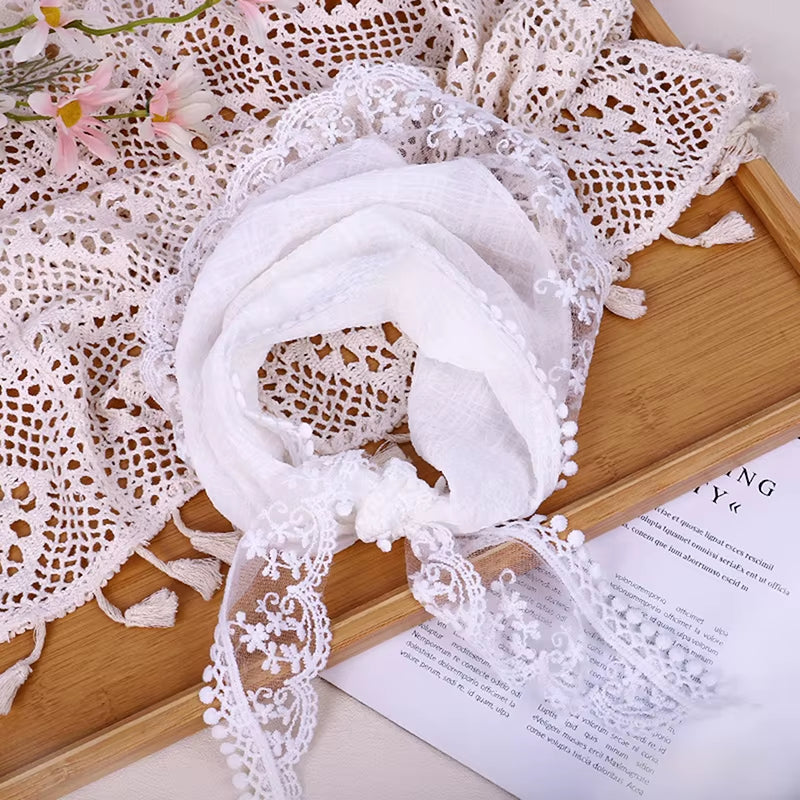 Lace Triangle Scarf Pink Turban Bandage Bandana Headbands Hair Accessories Headwarps