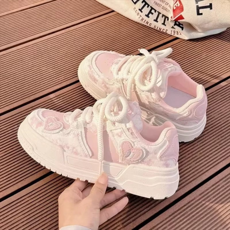 Sweet Women Sneakers Pink Kawaii Design Fashion Womens Sports Shoes Cute Patchwork Korean Style Casual Female Shoes