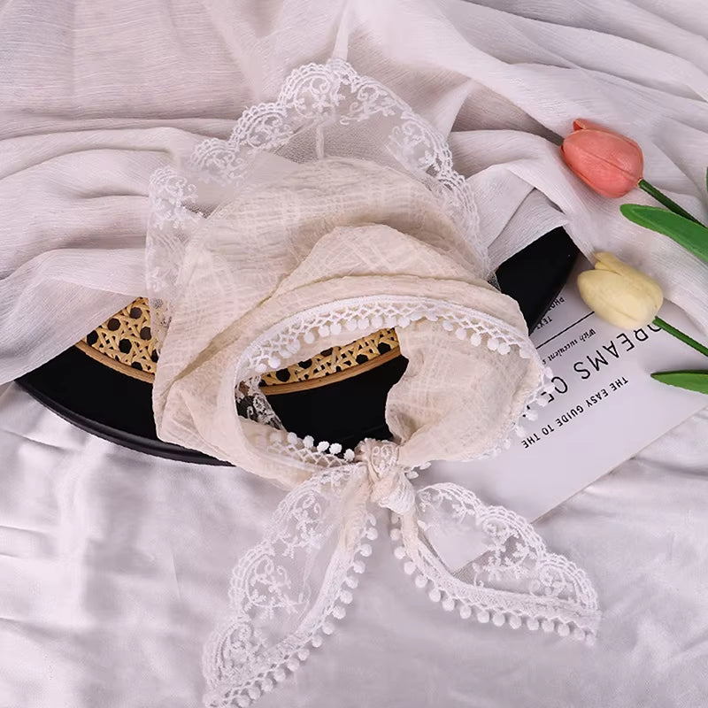 Lace Triangle Scarf Pink Turban Bandage Bandana Headbands Hair Accessories Headwarps